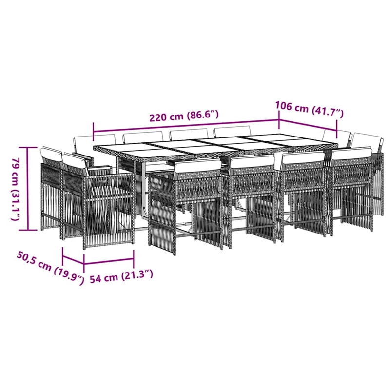 Afuera Living 13 Piece Poly Rattan Garden Dining Set in Black/Cream White