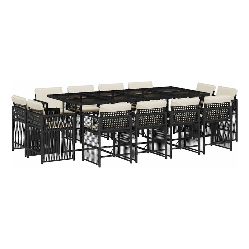 Afuera Living 13 Piece Poly Rattan Garden Dining Set in Black/Cream White