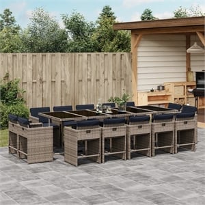 Afuera Living Contemporary 14 Piece Poly Rattan Patio Dining Set in Gray