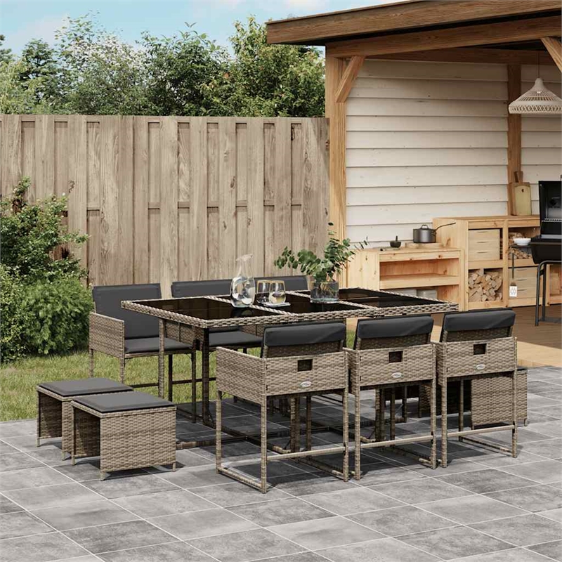 Afuera Living Contemporary Poly Rattan Garden Dining Set in Gray