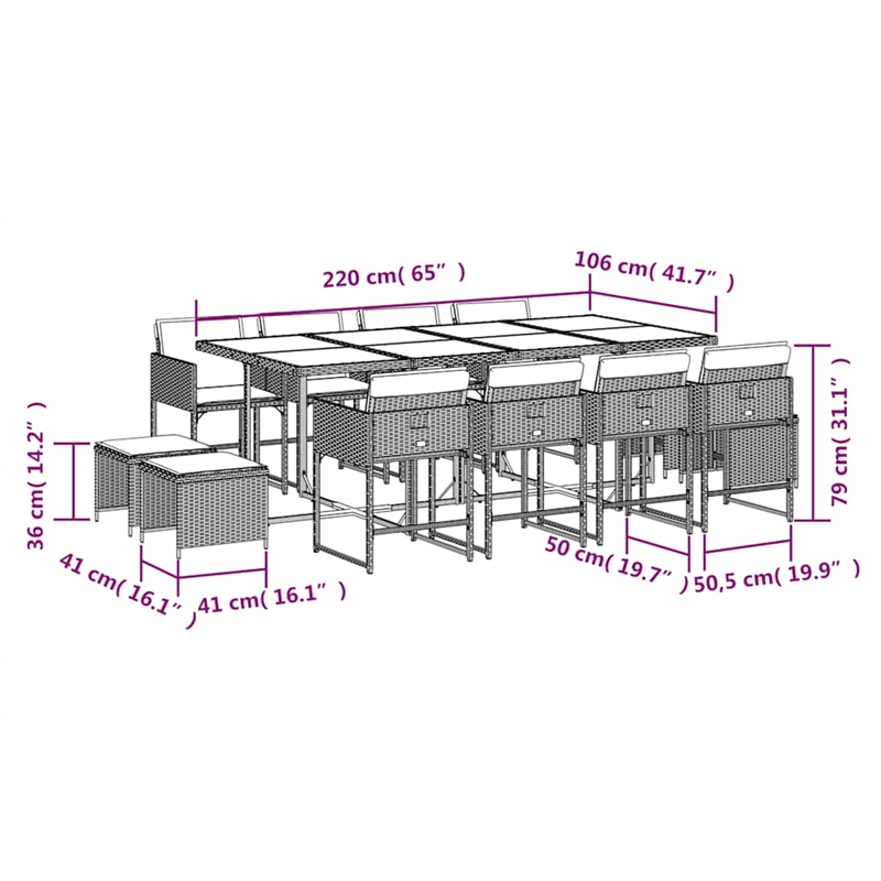 Afuera Living 13 Piece Rattan Garden Dining Set in Brown/Cream white