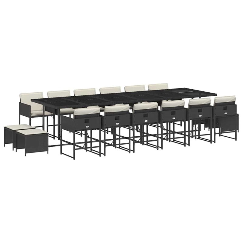 Afuera Living 17 Piece Poly Rattan Garden Dining Set in Black/Cream White