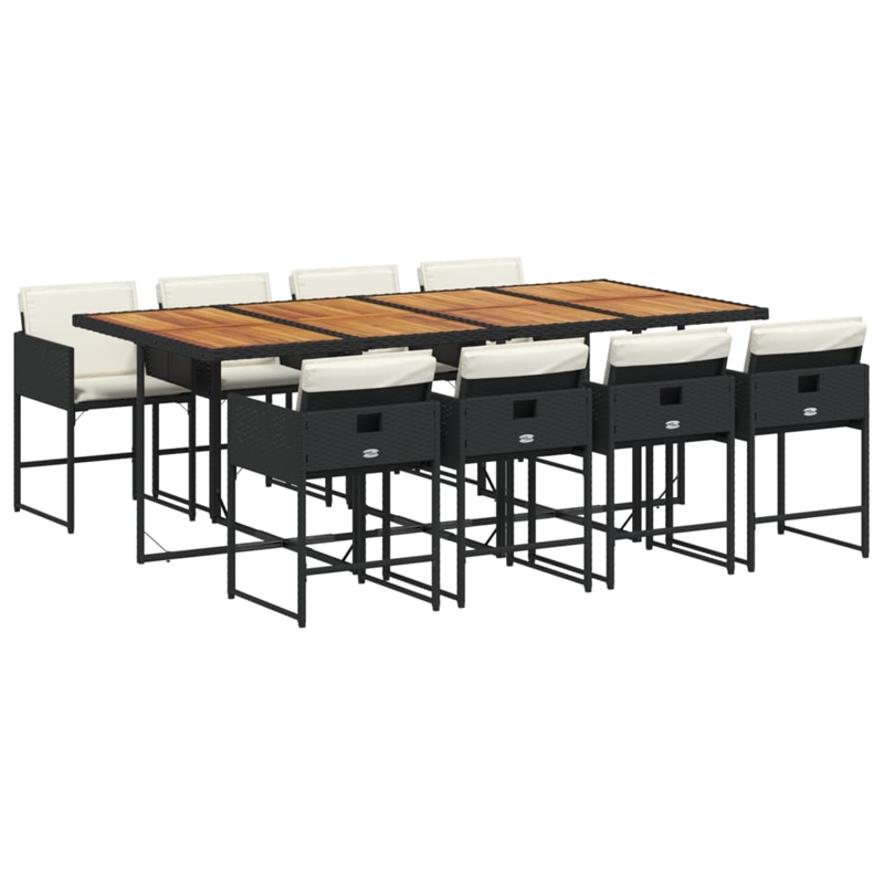 Afuera Living 9 Pc Poly Rattan Garden Dining Set with Cushions in Black & Brown