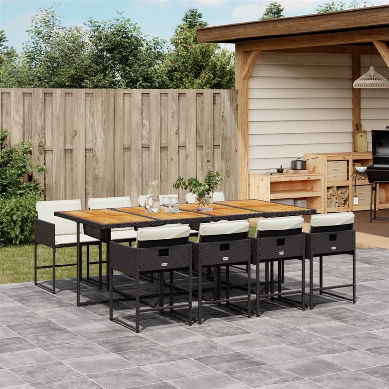 Afuera Living 9 Pc Poly Rattan Garden Dining Set with Cushions in Black & Brown