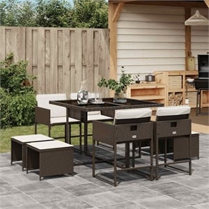 Afuera Living Poly Rattan Garden Dining Set in Brown/Cream white