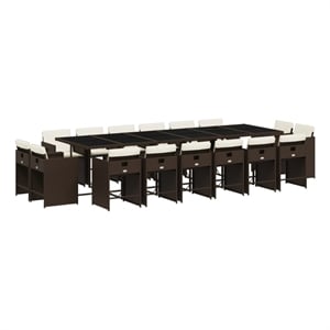 Afuera Living 17 Piece Rattan Patio Dining Set in Brown/Cream White