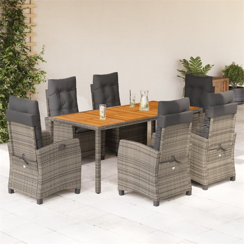 Afuera Living Contemporary 7 Piece Poly Rattan Garden Dining Set in Gray