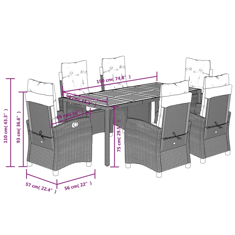 Afuera Living Contemporary 7 Piece Poly Rattan Garden Dining Set in Gray