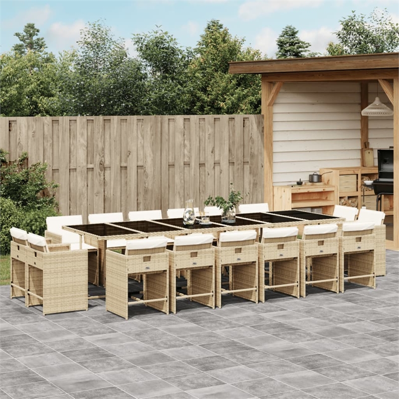 Afuera Living 16 Piece Poly Rattan Patio Dining Set in Black/Cream White