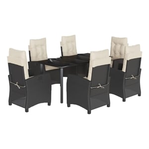 Afuera Living Contemporary 7 Piece Poly Rattan Patio Dining Set in Black