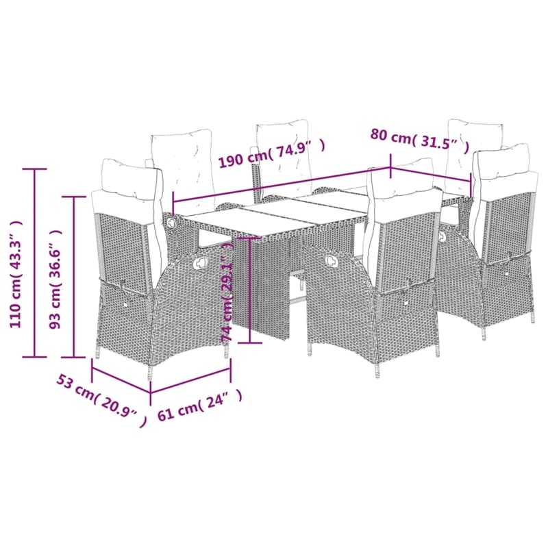Afuera Living 7 Piece Rattan Garden Dining Set in Black/Cream White