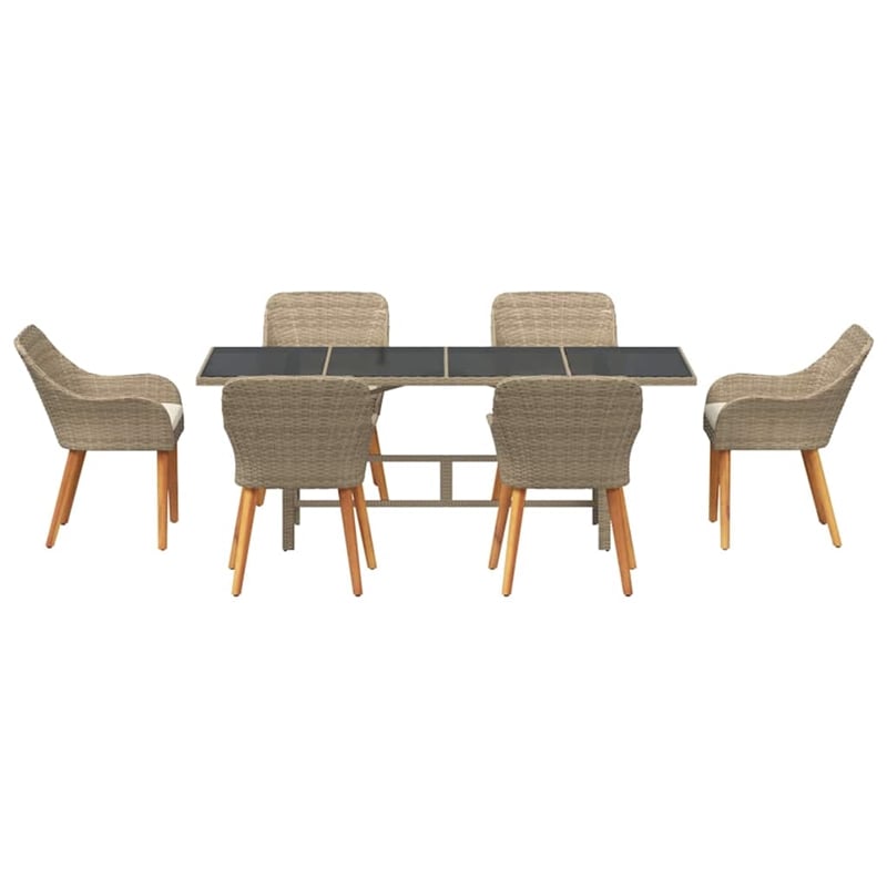 Afuera Living 7 Piece Poly Rattan Garden Dining Set with Cushions in Beige