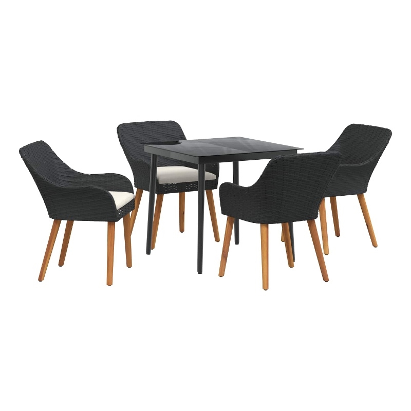 Afuera Living 5 Piece Poly Rattan Garden Dining Set with Cushions in Black