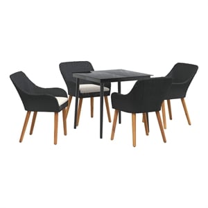 Afuera Living 5 Piece Poly Rattan Garden Dining Set with Cushions in Black