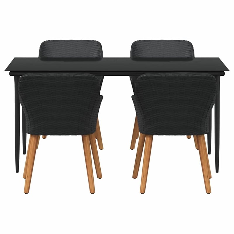 Afuera Living 5 Piece Poly Rattan Garden Dining Set with Cushions in Black