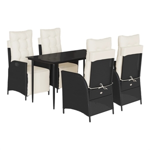Afuera Living 5 Piece Poly Rattan Garden Dining Set in Black/Cream White