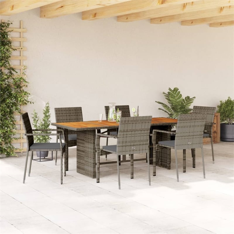 Afuera Living Contemporary 7 Piece Rattan Garden Dining Set in Dark Gray