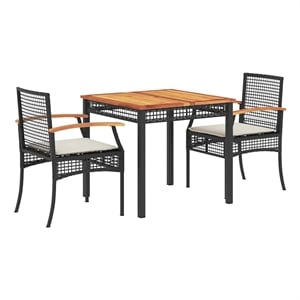 Afuera Living 3 Piece Poly Rattan Garden Dining Set in Black/Cream White