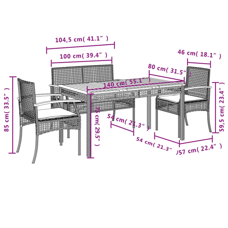 Afuera Living Contemporary 4 Piece Garden Dining Set in Beige
