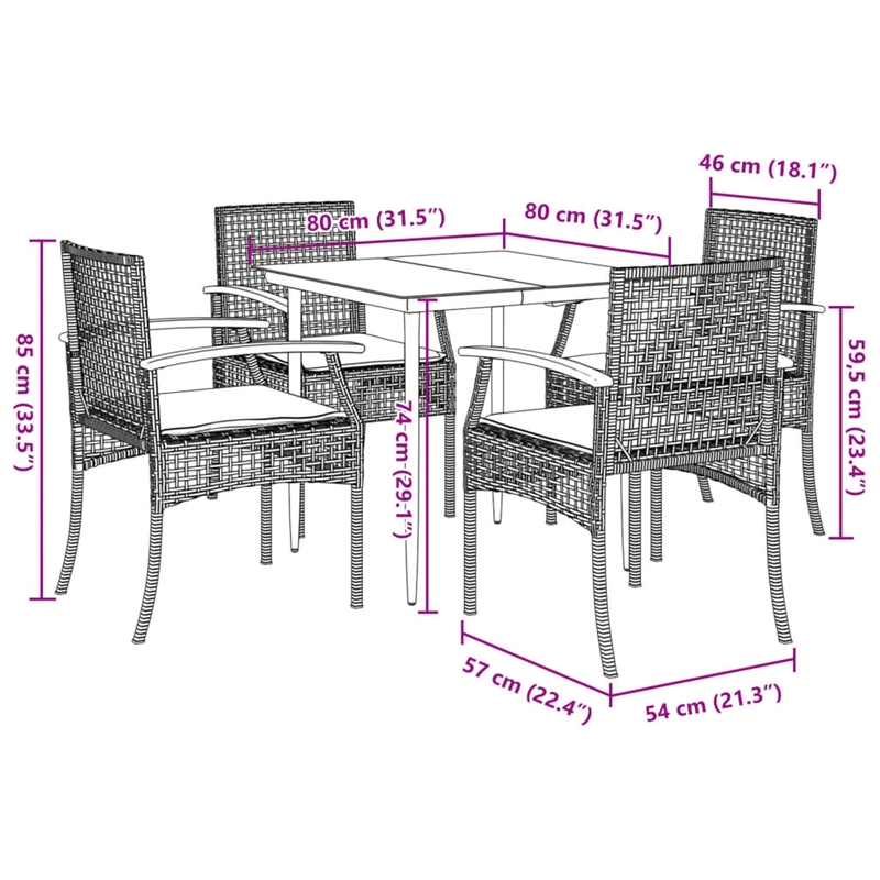 Afuera Living 5 Piece Poly Rattan Garden Dining Set in Black/Cream White