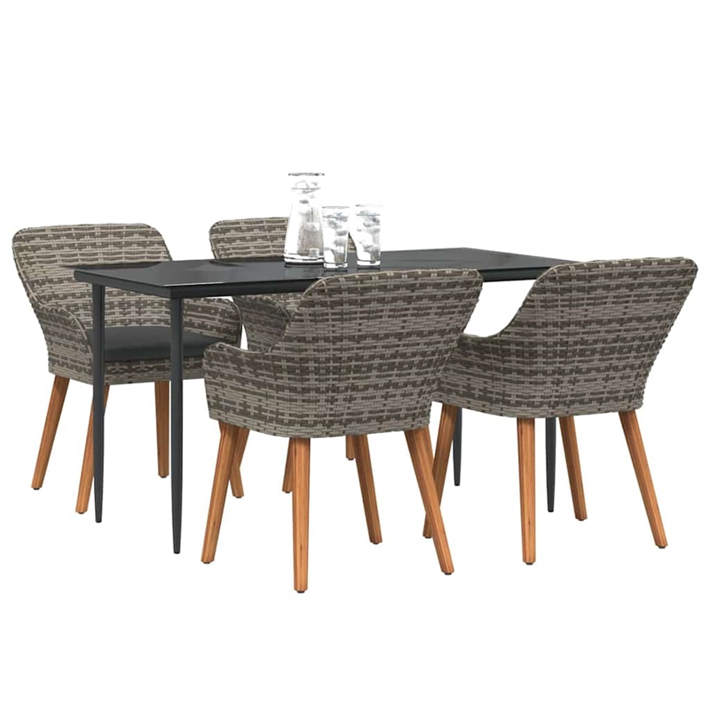 Afuera Living 5 Piece Poly Rattan Garden Dining Set with Cushions in Gray