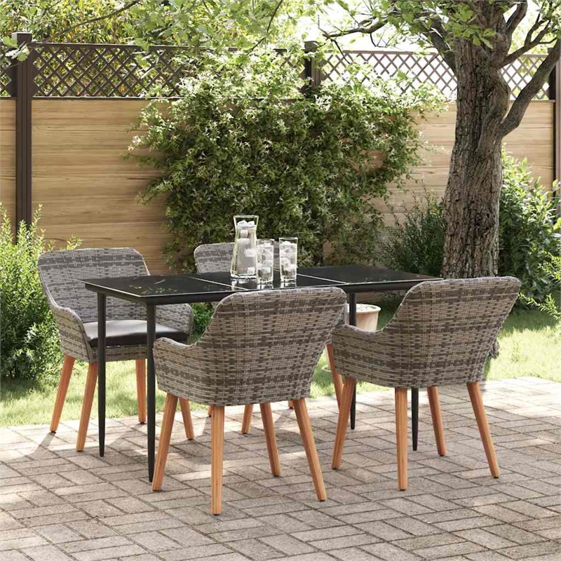 Afuera Living 5 Piece Poly Rattan Garden Dining Set with Cushions in Gray