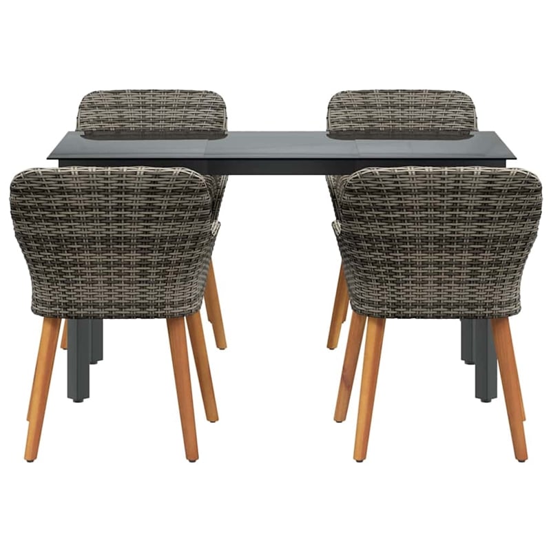Afuera Living 5 Piece Poly Rattan Garden Dining Set with Cushions in Gray