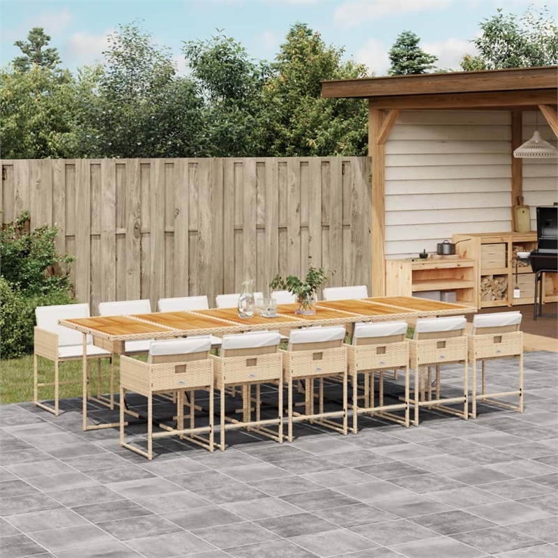 Afuera Living 13 Piece Rattan Garden Dining Set in Brown/Cream white