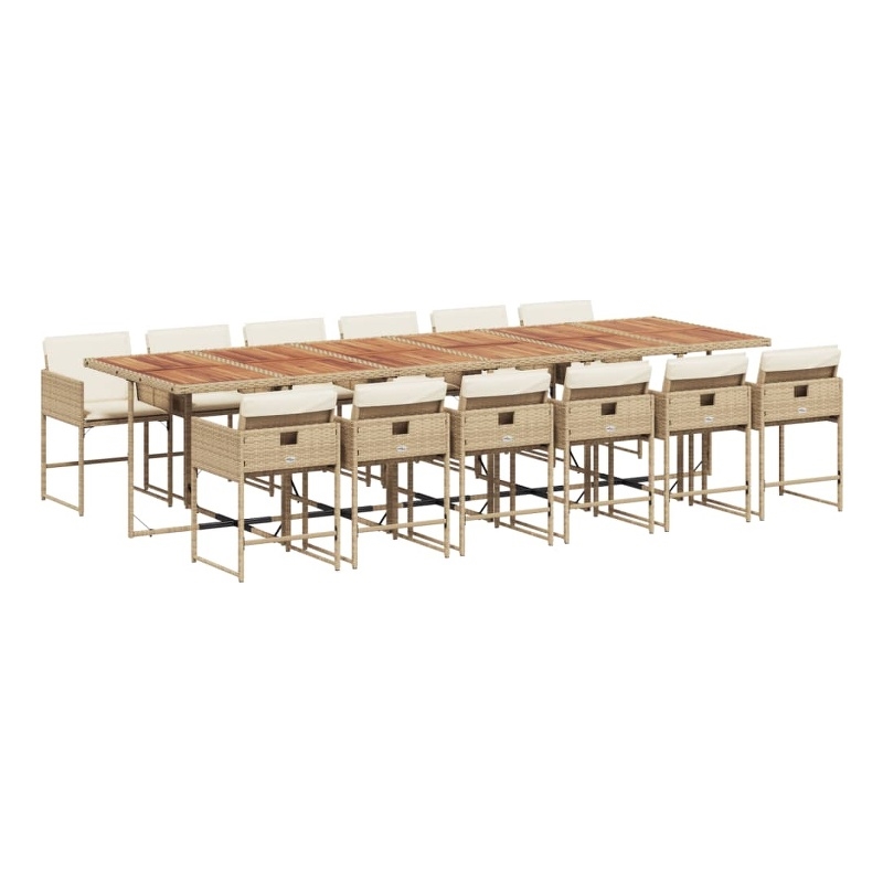 Afuera Living 13 Piece Rattan Garden Dining Set in Brown/Cream white
