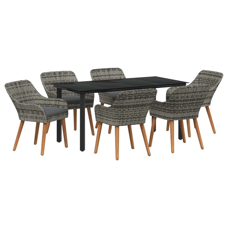 Afuera Living 7 Piece Poly Rattan Garden Dining Set with Cushions in Gray