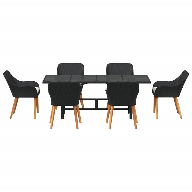 Afuera Living 7 Piece Poly Rattan Garden Dining Set with Cushions in Black