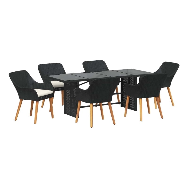 Afuera Living 7 Piece Poly Rattan Garden Dining Set with Cushions in Black