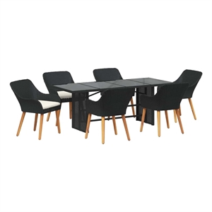 Afuera Living 7 Piece Poly Rattan Garden Dining Set with Cushions in Black