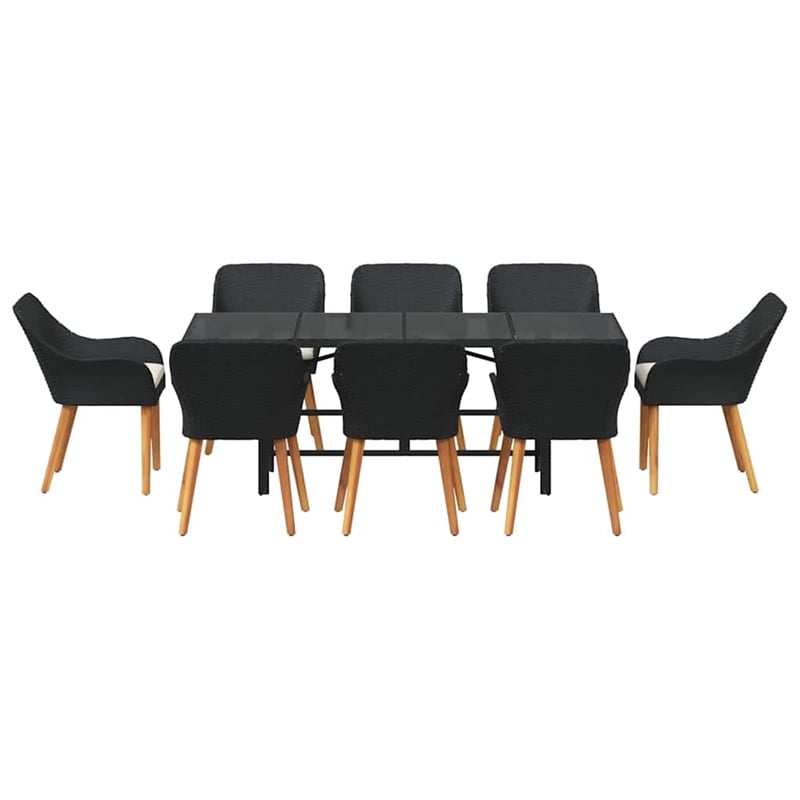 Afuera Living Poly Rattan Garden Dining Set with Cushions in Black