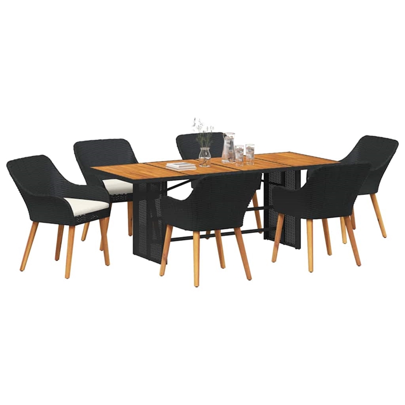 Afuera Living 7 Piece Poly Rattan Garden Dining Set with Cushions in Black