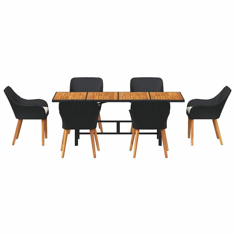 Afuera Living 7 Piece Poly Rattan Garden Dining Set with Cushions in Black