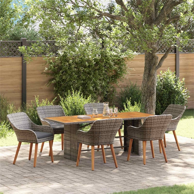 Afuera Living 7 Piece Poly Rattan Garden Dining Set with Cushions in Gray