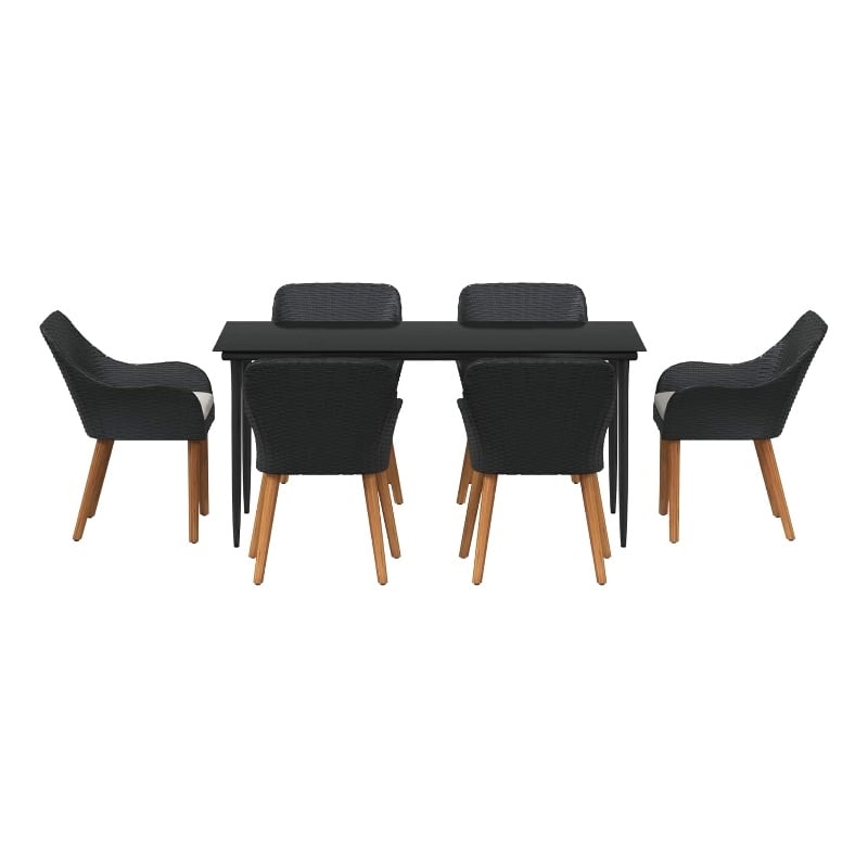 Afuera Living 7 Piece Poly Rattan Garden Dining Set with Cushions in Black