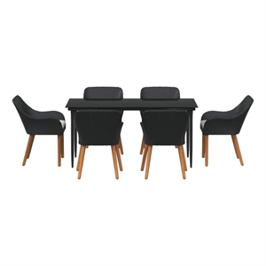 Afuera Living 7 Piece Poly Rattan Garden Dining Set with Cushions in Black
