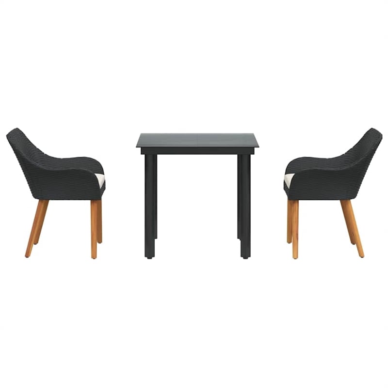 Afuera Living Poly Rattan Garden Dining Set with Cushions in Black