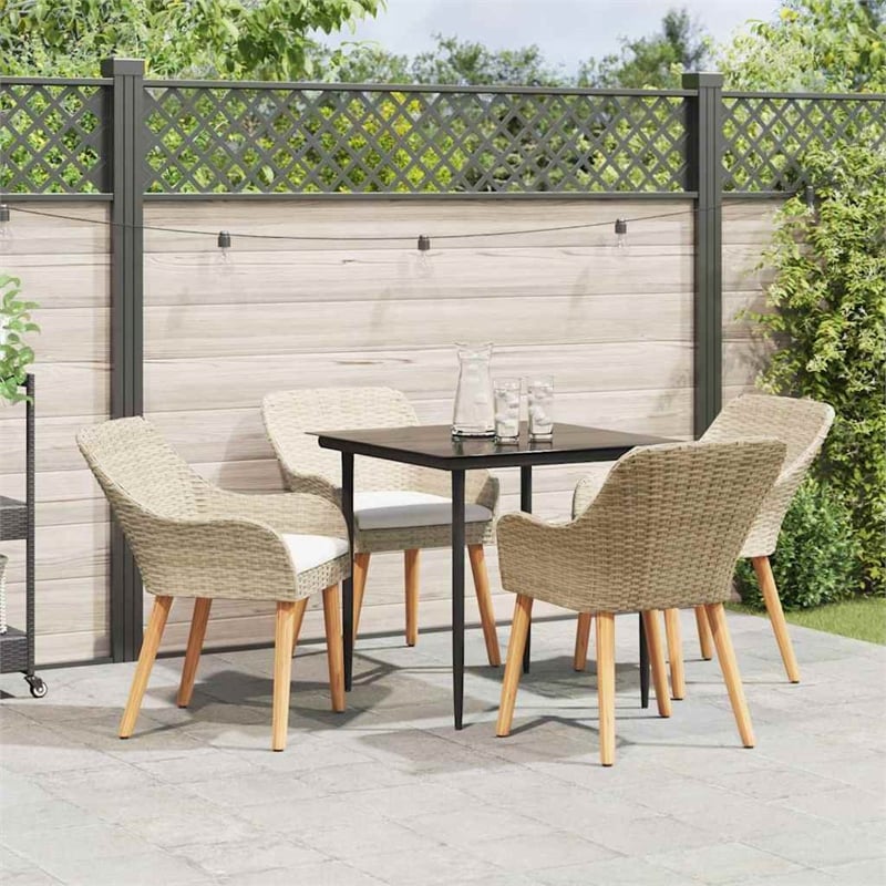Afuera Living 5 Piece Poly Rattan Garden Dining Set with Cushions in Beige
