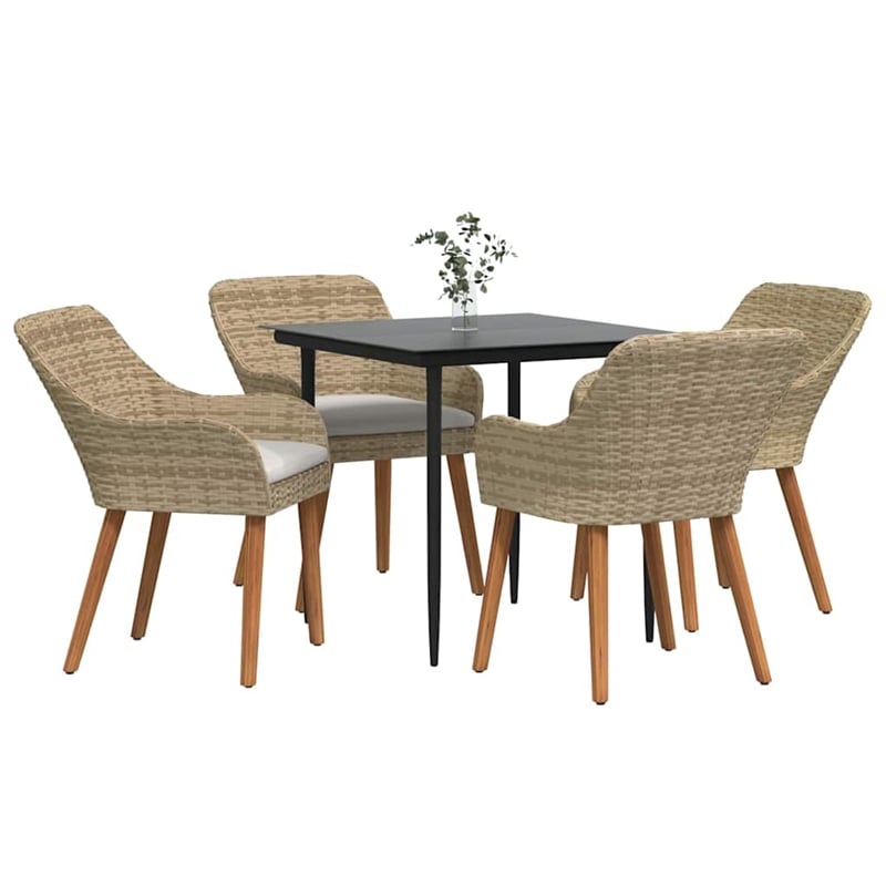 Afuera Living 5 Piece Poly Rattan Garden Dining Set with Cushions in Beige