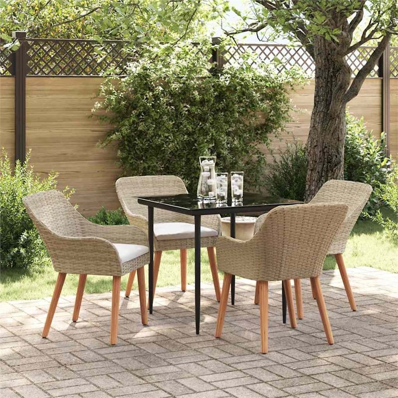 Afuera Living 5 Piece Poly Rattan Garden Dining Set with Cushions in Beige