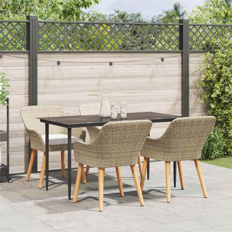 Afuera Living 5 Piece Poly Rattan Garden Dining Set with Cushions in Beige