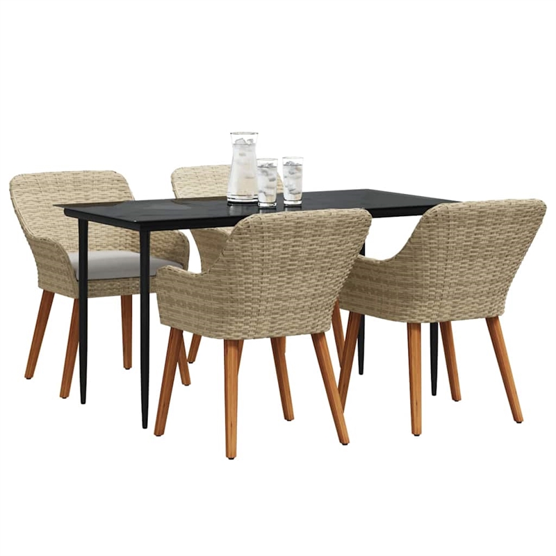 Afuera Living 5 Piece Poly Rattan Garden Dining Set with Cushions in Beige