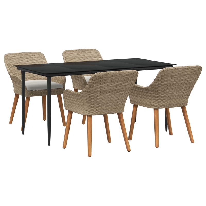 Afuera Living 5 Piece Poly Rattan Garden Dining Set with Cushions in Beige