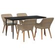 Afuera Living 5 Piece Poly Rattan Garden Dining Set with Cushions in Beige