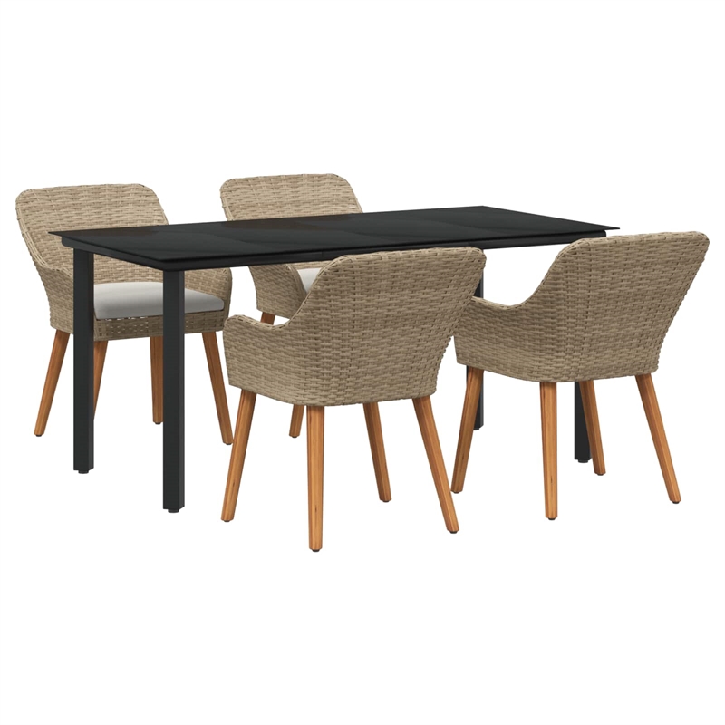 Afuera Living 5 Piece Poly Rattan Garden Dining Set with Cushions in Beige