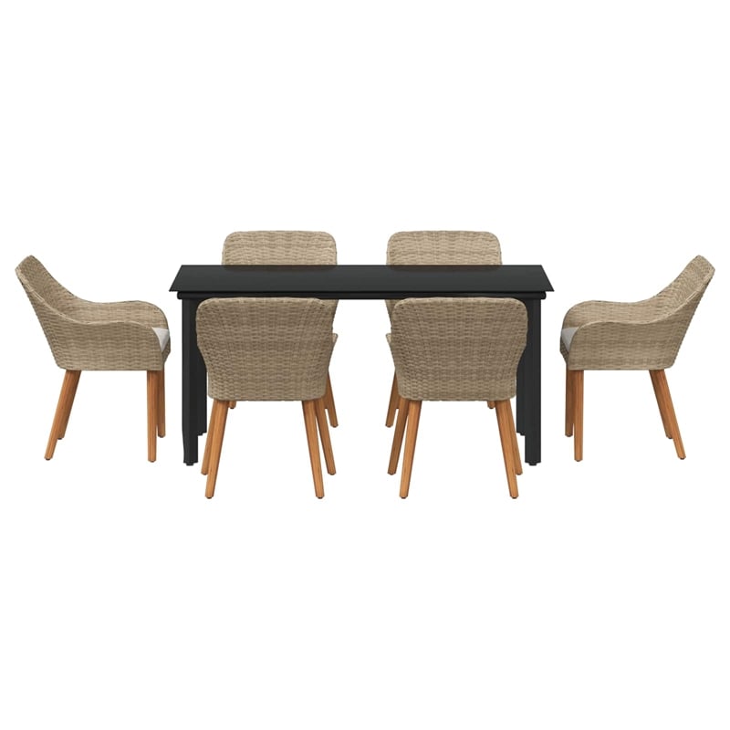 Afuera Living 7 Piece Poly Rattan Garden Dining Set with Cushions in Beige