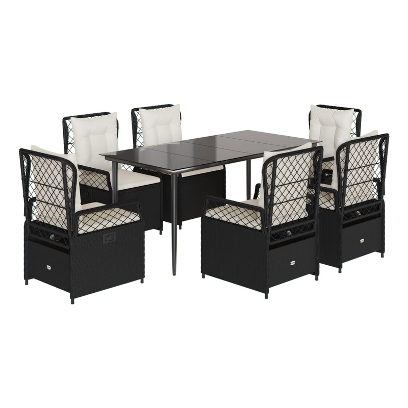 Afuera Living Contemporary Rattan Garden Dining Set in Black/Cream White